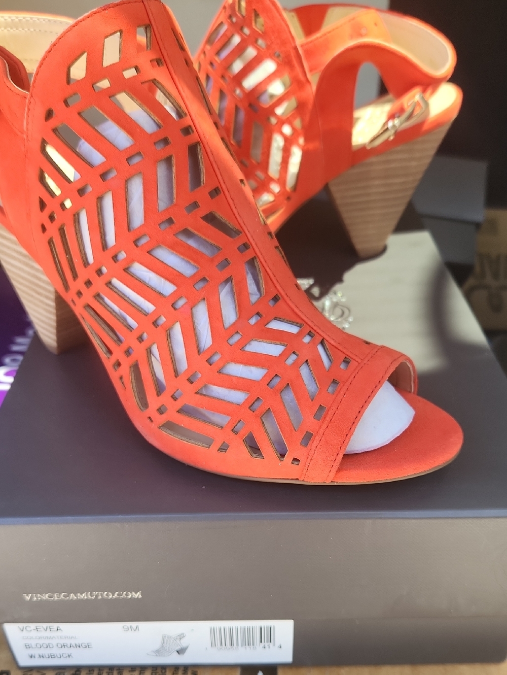 Vince Camuto Blood Orange Geometric Cutout Peep-Toe Slingback Heel Sz 9M